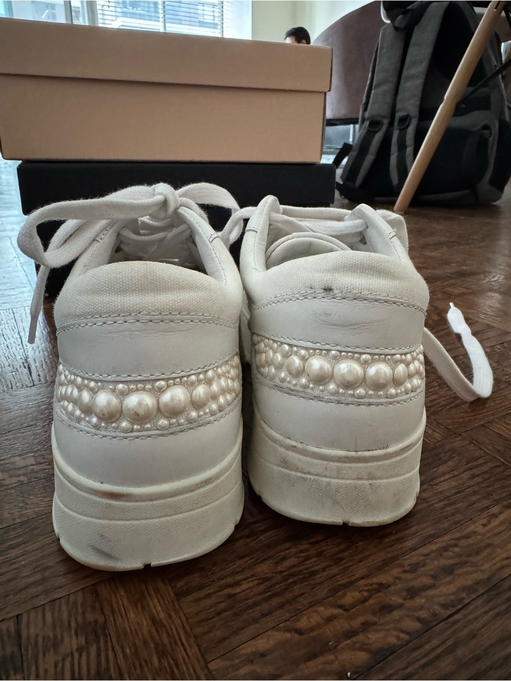 Jimmy Choo White Pearl-Embellished Women's Sneakers - Picture 3 of 4